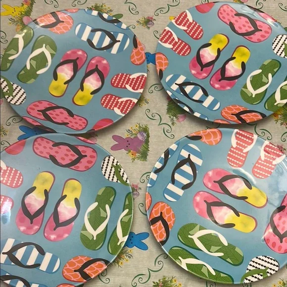 Summer Flip Flop Print Melamine Plates - Blue Multi-Color Design - Picture 1 of 3